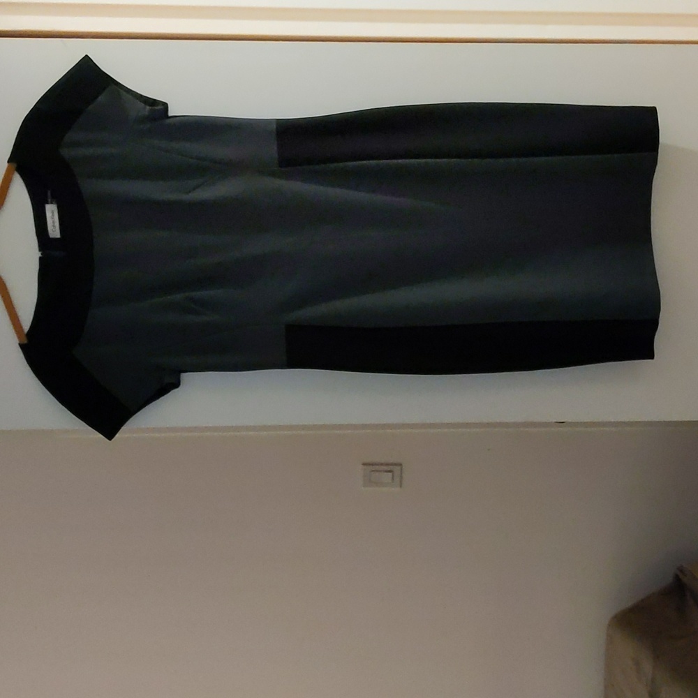 Calvin Klein cap sleeve boat neck back zip sheath dress